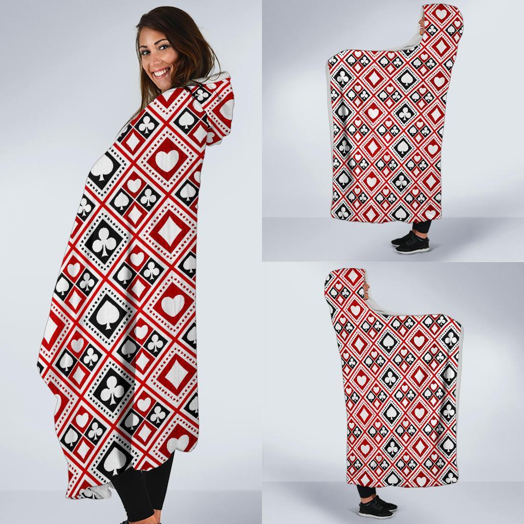 Poker Playing Card Casino Pattern Print Hooded Blanket-grizzshop