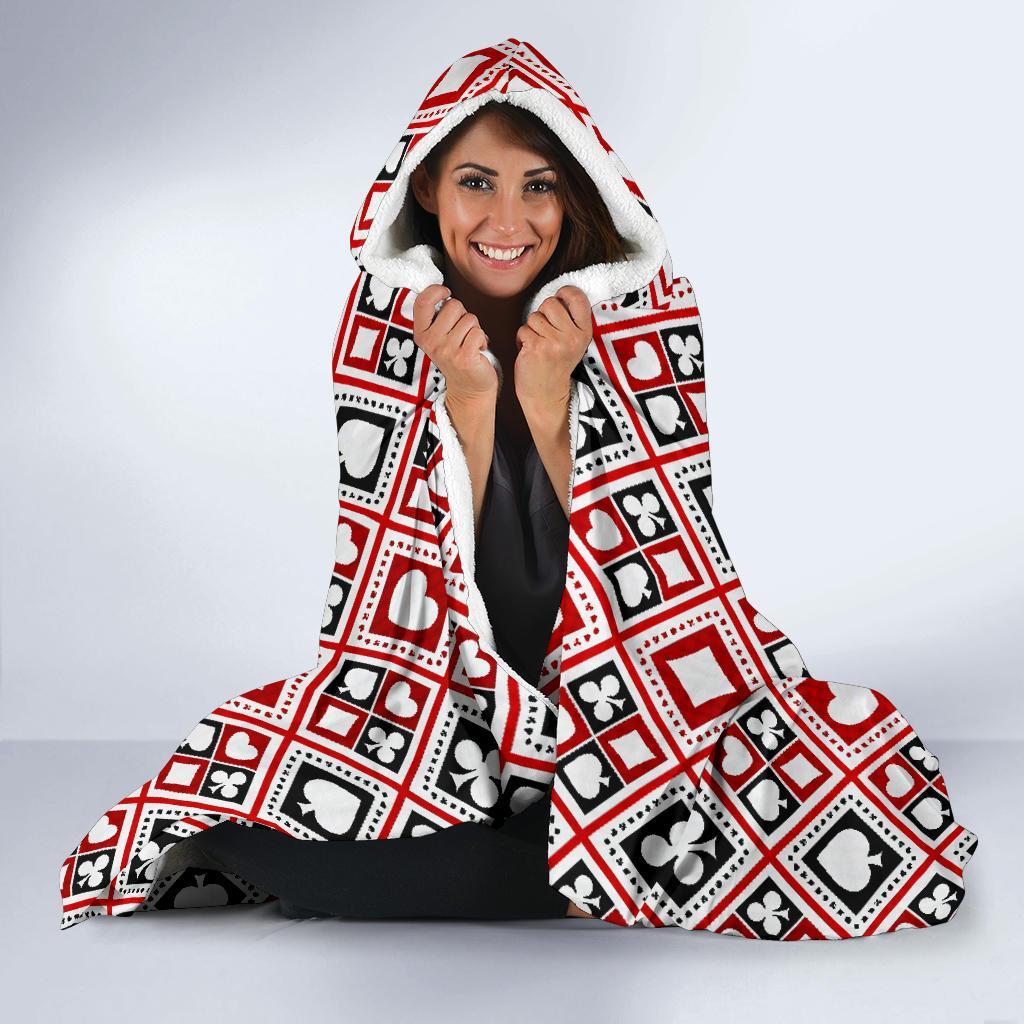 Poker Playing Card Casino Pattern Print Hooded Blanket-grizzshop