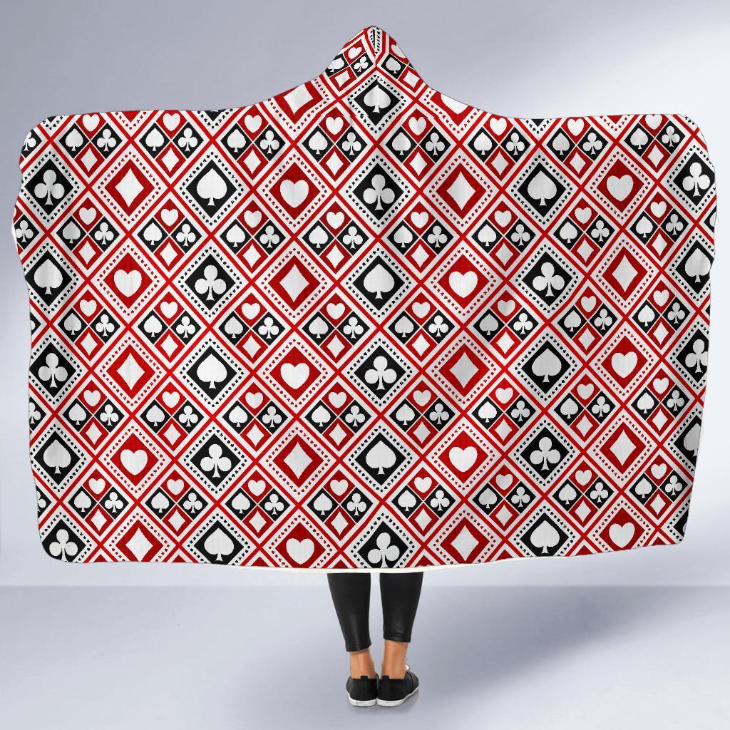 Poker Playing Card Casino Pattern Print Hooded Blanket-grizzshop