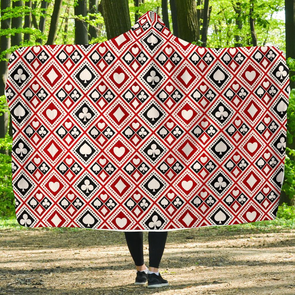 Poker Playing Card Casino Pattern Print Hooded Blanket-grizzshop