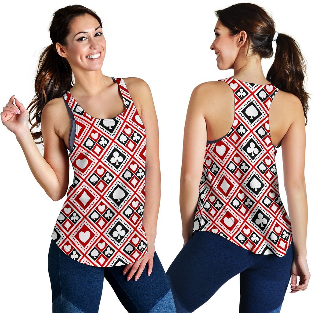 Poker Playing Card Casino Pattern Print Women's Racerback Tank Tops-grizzshop