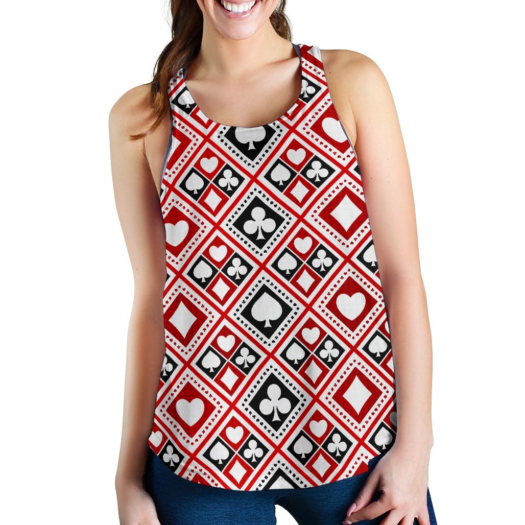 Poker Playing Card Casino Pattern Print Women's Racerback Tank Tops-grizzshop