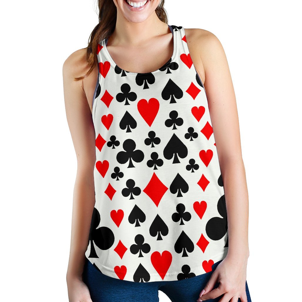 Poker Casino Playing Card Pattern Print Women's Racerback Tank Tops-grizzshop