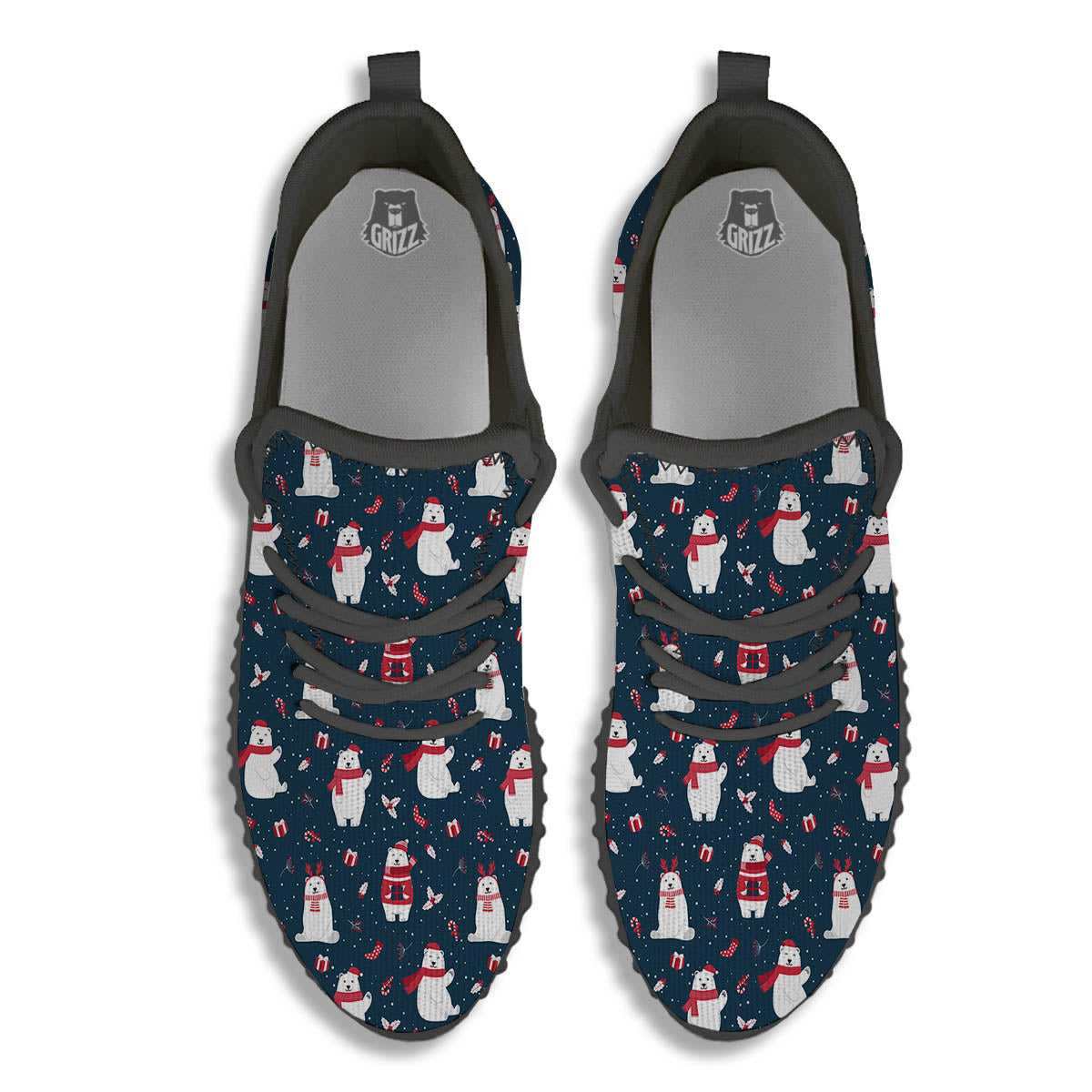 Polar Bear Christmas Print Pattern Black Walking Shoes-grizzshop