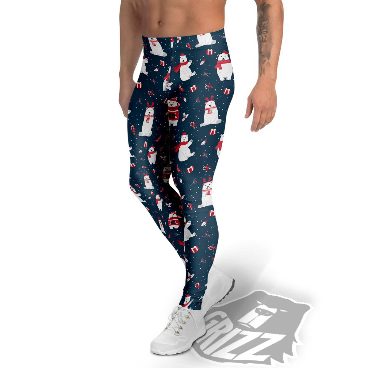 Polar Bear Christmas Print Pattern Men's Leggings-grizzshop