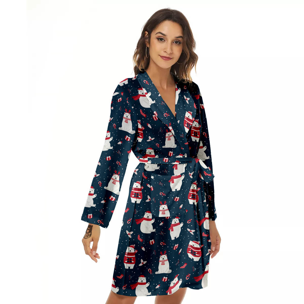 Polar Bear Christmas Print Pattern Women's Robe-grizzshop