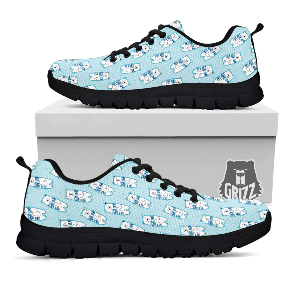 Polar Bear Cute Print Pattern Black Sneaker-grizzshop