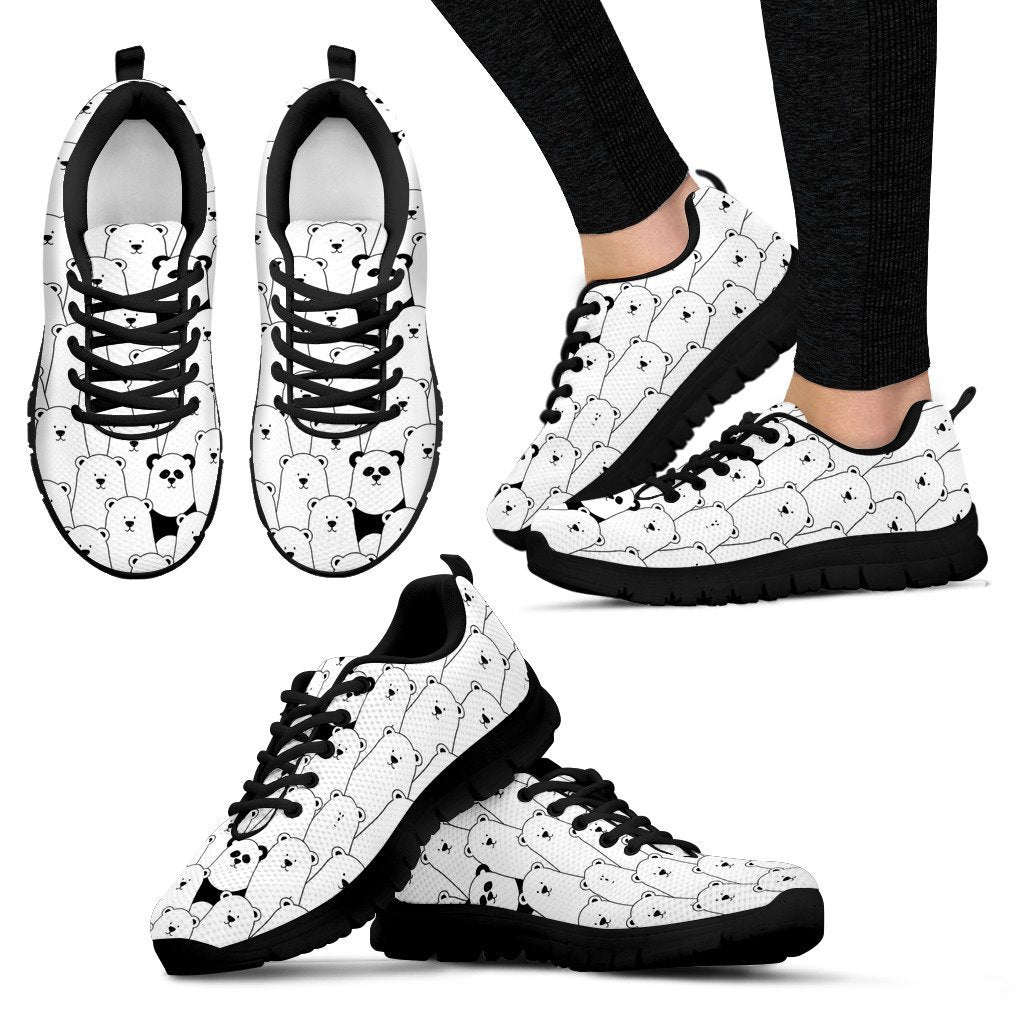 Polar Bear Panda Pattern Print Black Sneaker Shoes For Men Women-grizzshop