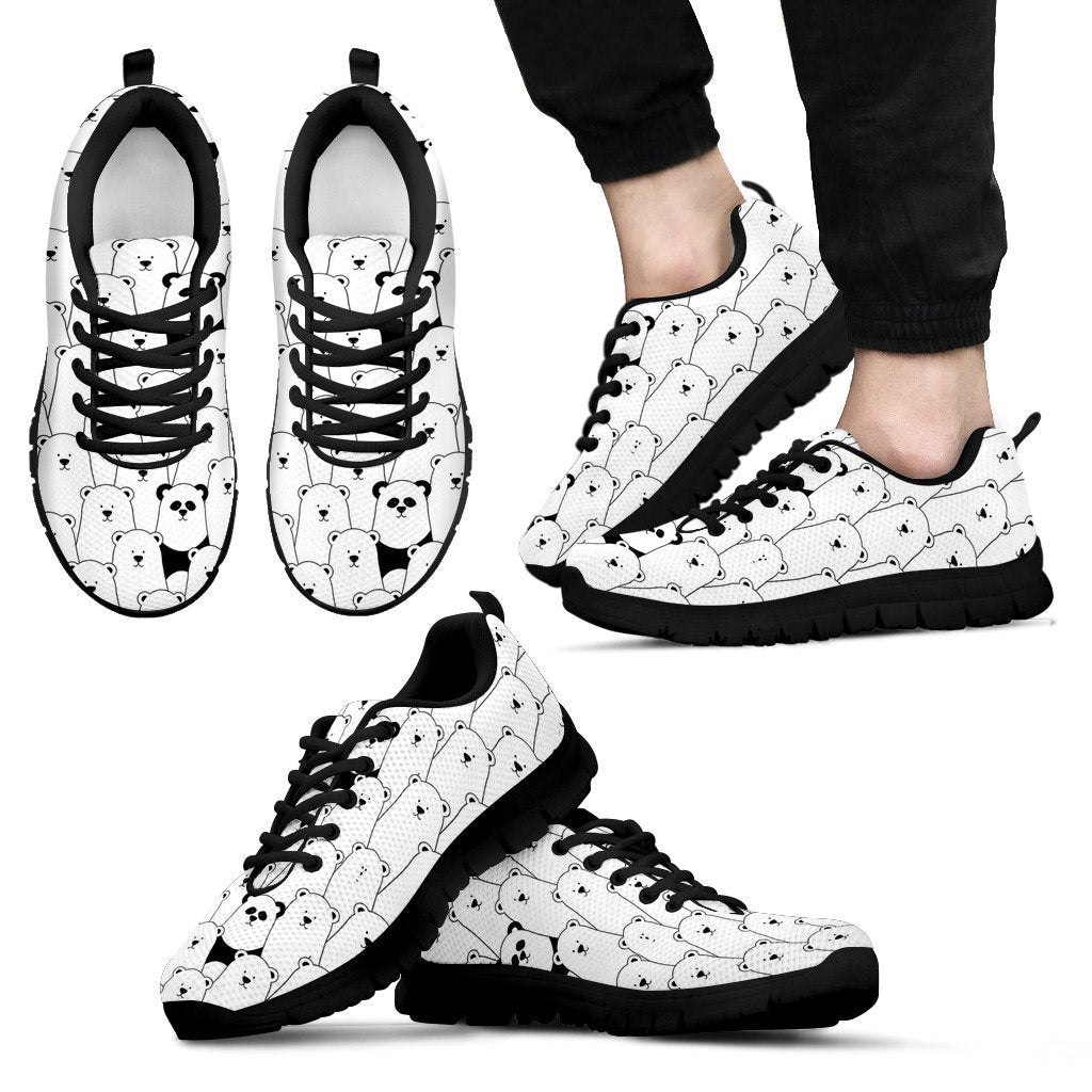 Polar Bear Panda Pattern Print Black Sneaker Shoes For Men Women-grizzshop