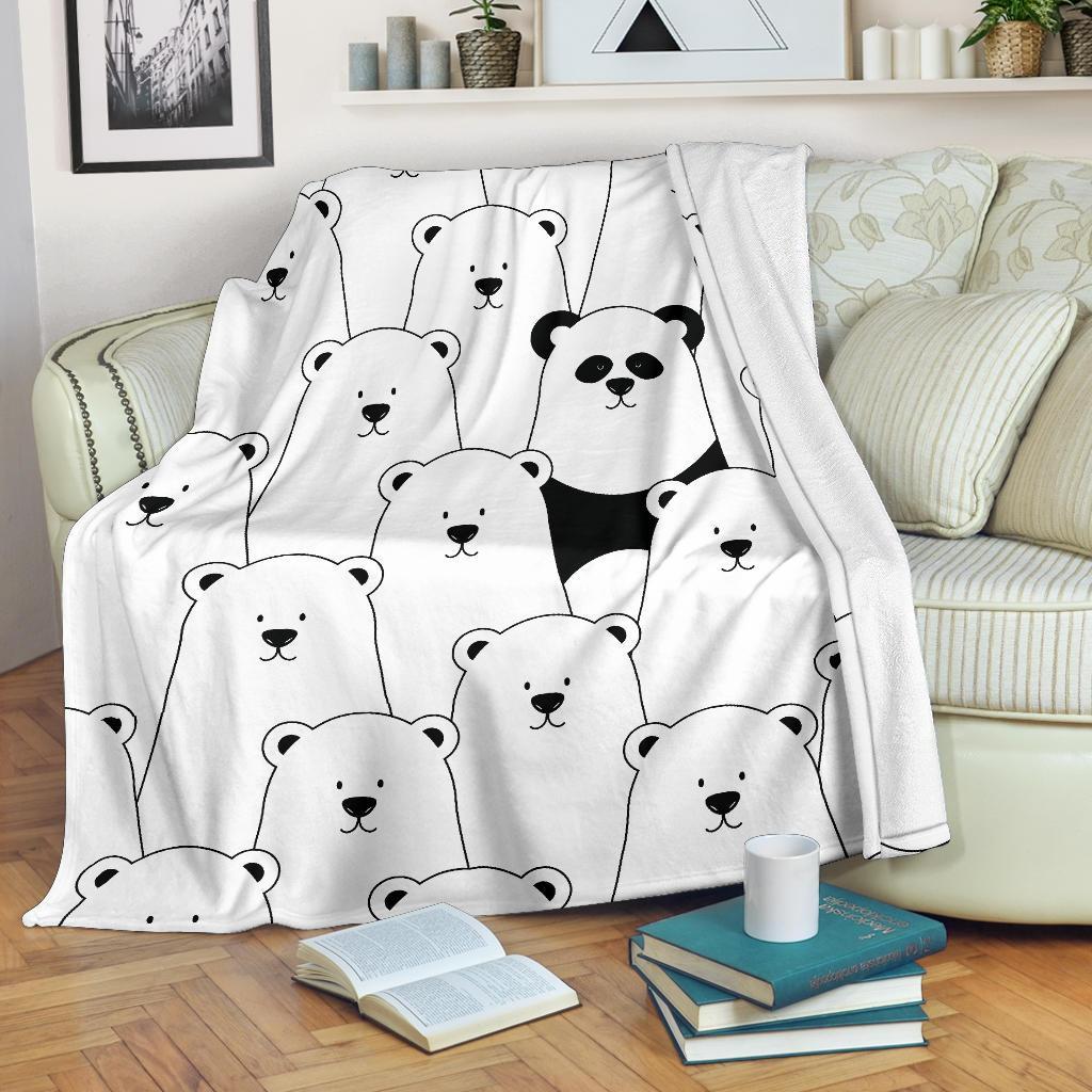 Polar Bear Panda Pattern Print Blanket-grizzshop