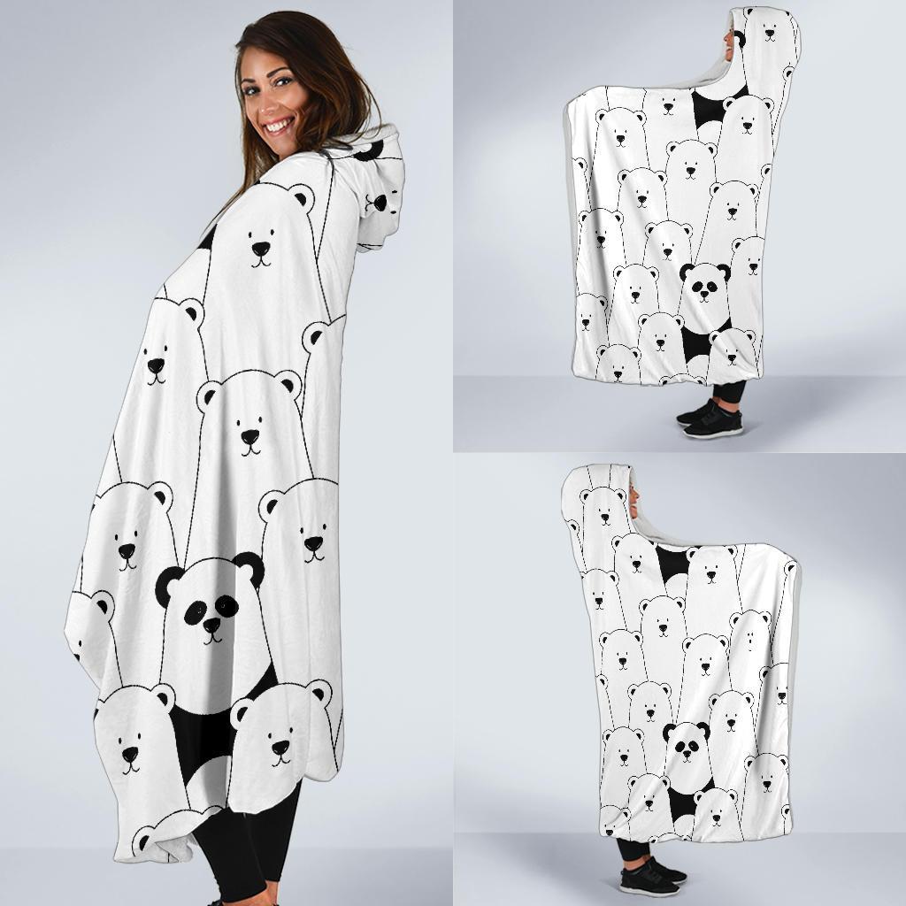 Polar Bear Panda Pattern Print Hooded Blanket-grizzshop