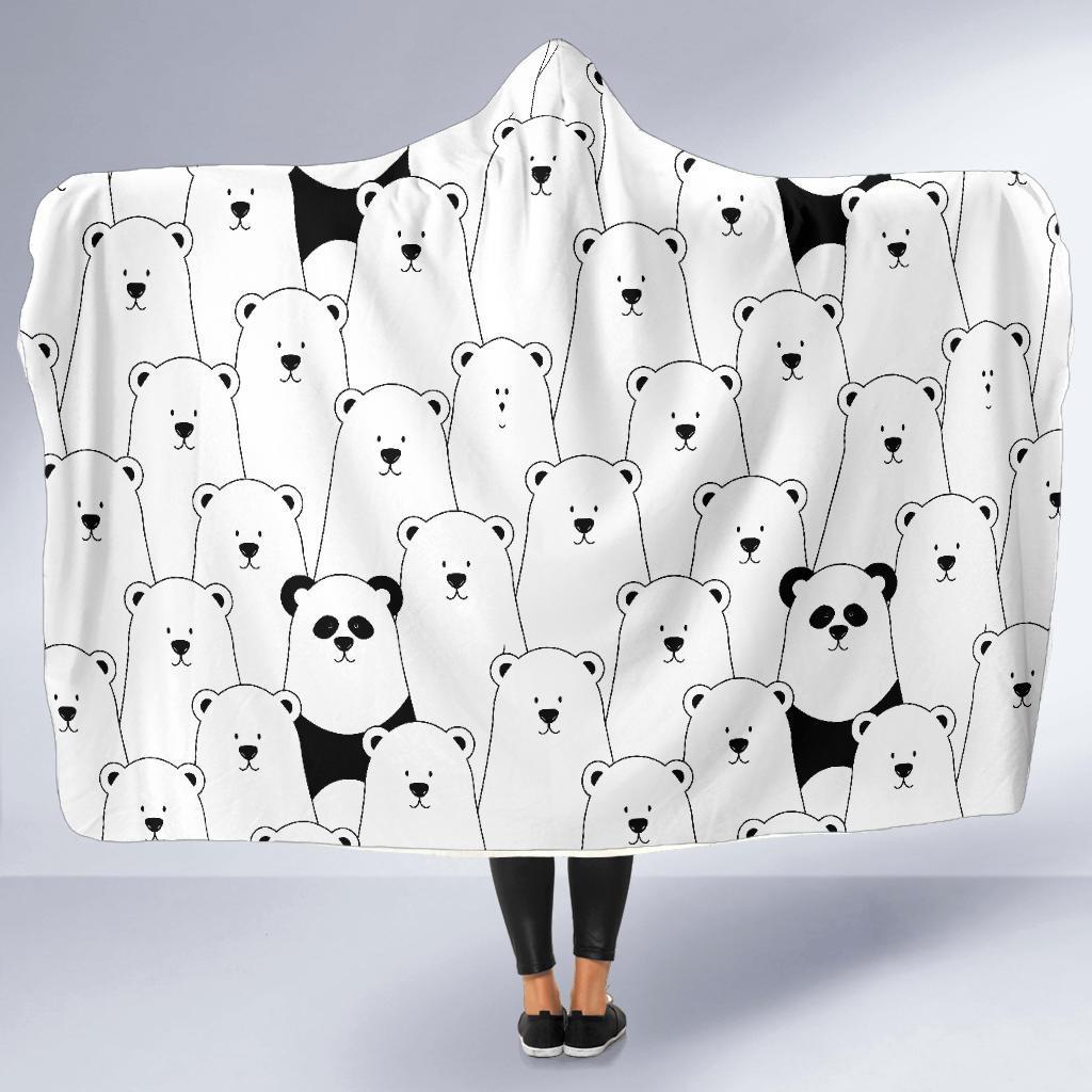 Polar Bear Panda Pattern Print Hooded Blanket-grizzshop