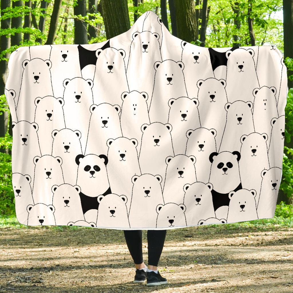 Polar Bear Panda Pattern Print Hooded Blanket-grizzshop