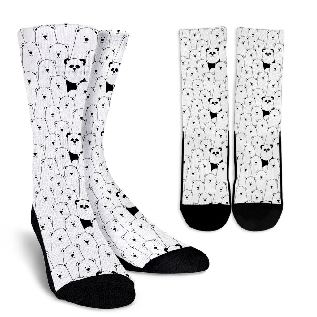 Polar Bear Panda Pattern Print Unisex Crew Socks-grizzshop