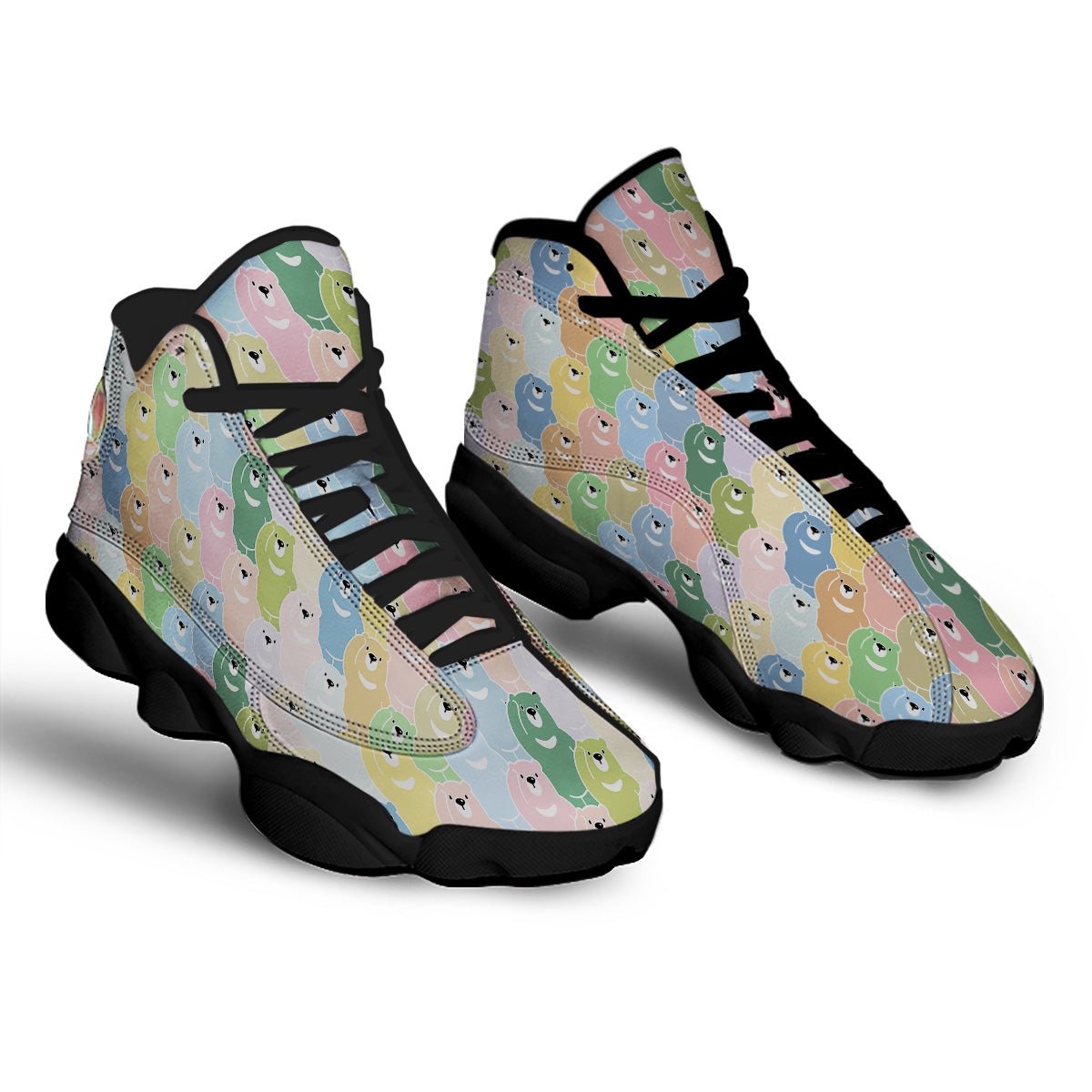 Polar Bear Pastel Print Pattern Black Basketball Shoes-grizzshop