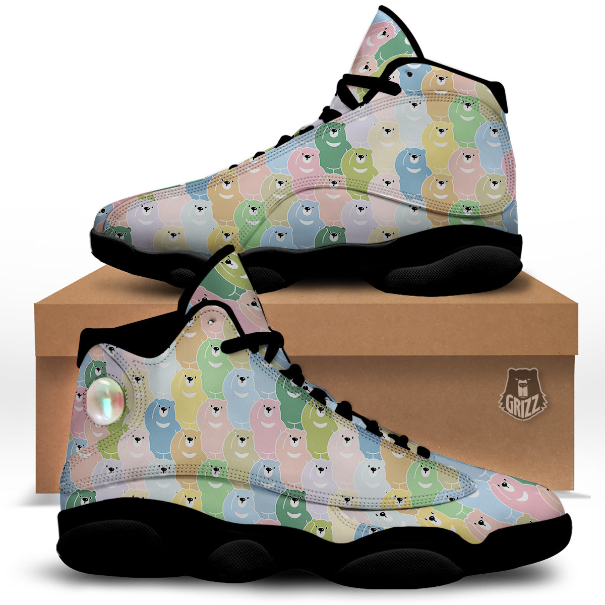 Polar Bear Pastel Print Pattern Black Basketball Shoes-grizzshop