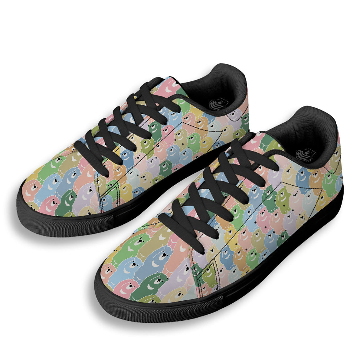 Polar Bear Pastel Print Pattern Black Low Top Sneakers-grizzshop