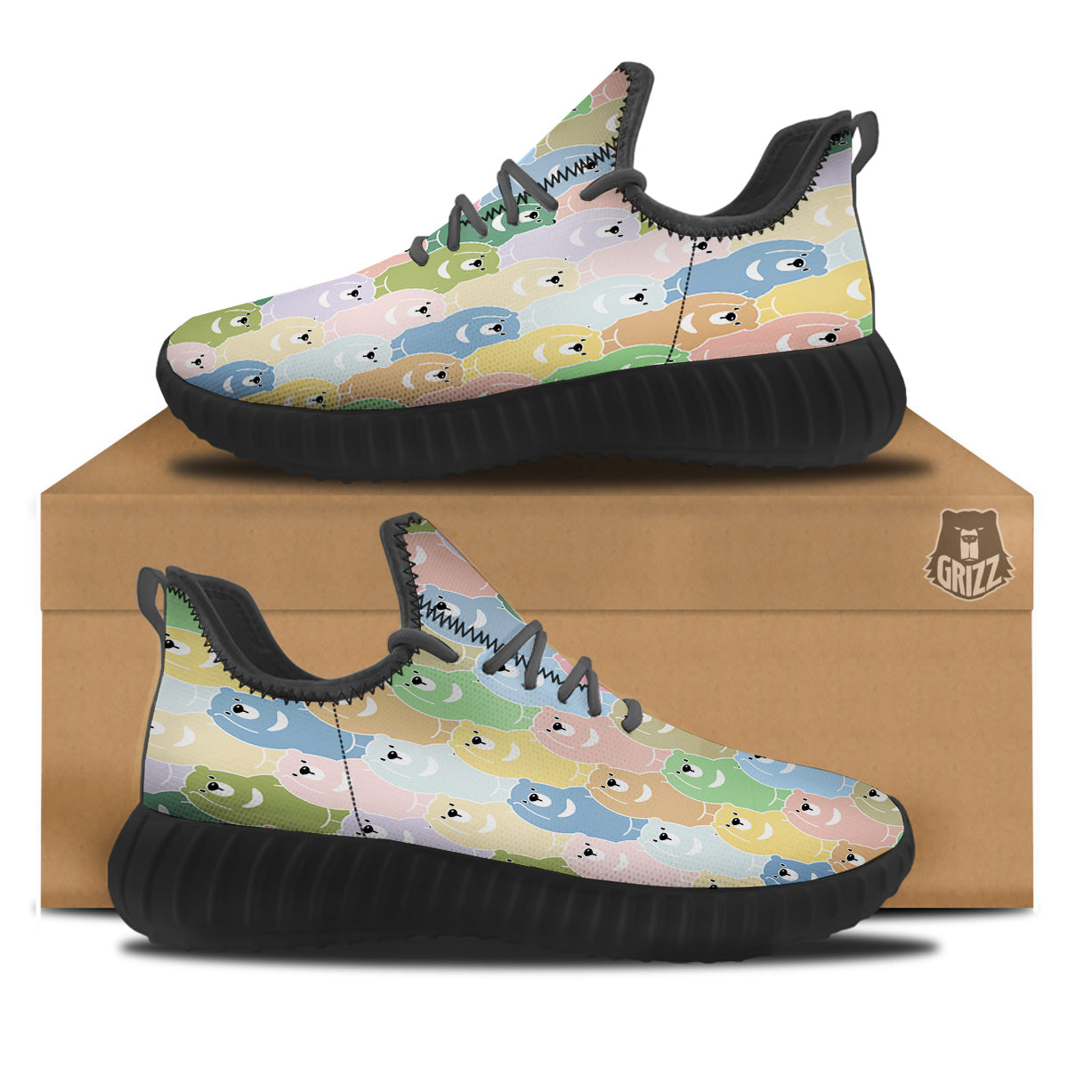 Polar Bear Pastel Print Pattern Black Walking Shoes-grizzshop