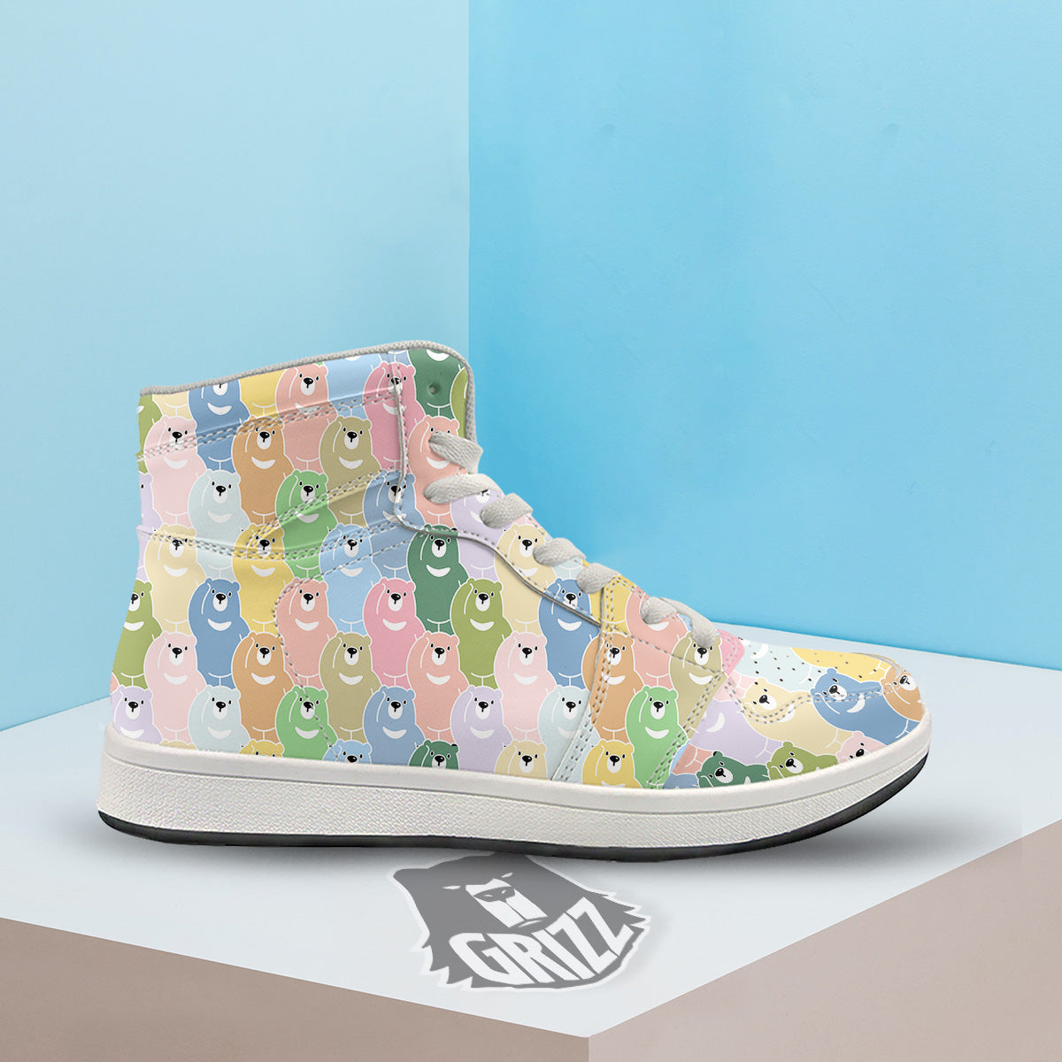 Polar Bear Pastel Print Pattern High Top Sneakers-grizzshop