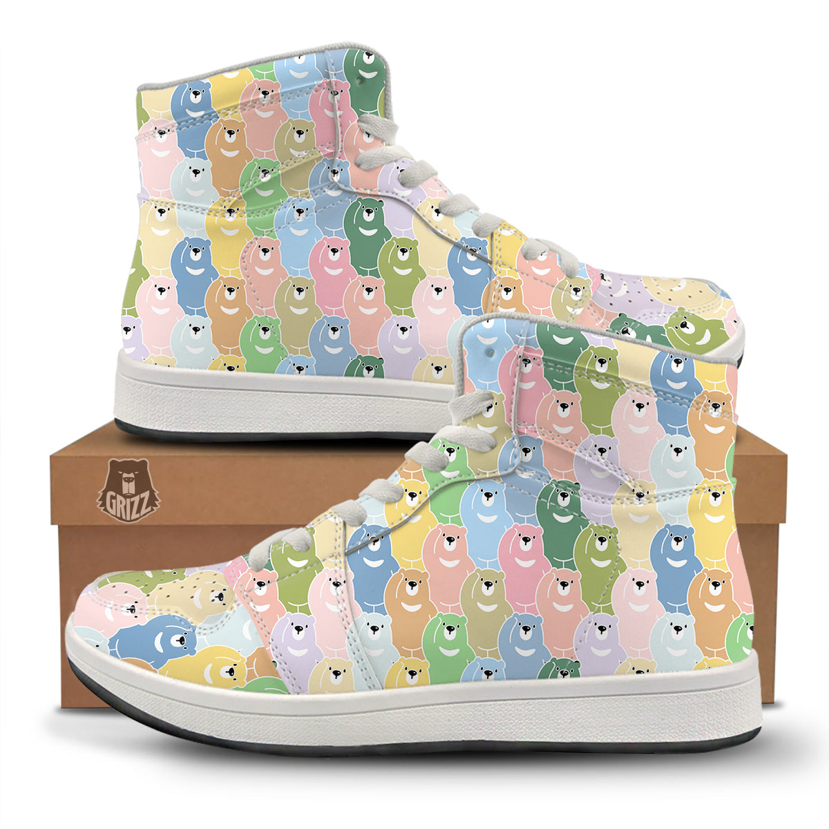 Polar Bear Pastel Print Pattern High Top Sneakers-grizzshop