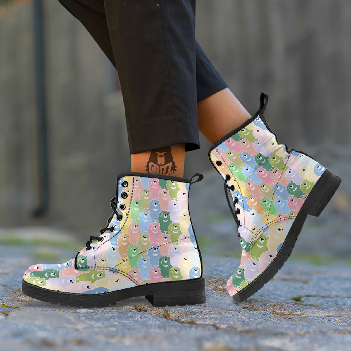 Polar Bear Pastel Print Pattern Leather Boots-grizzshop