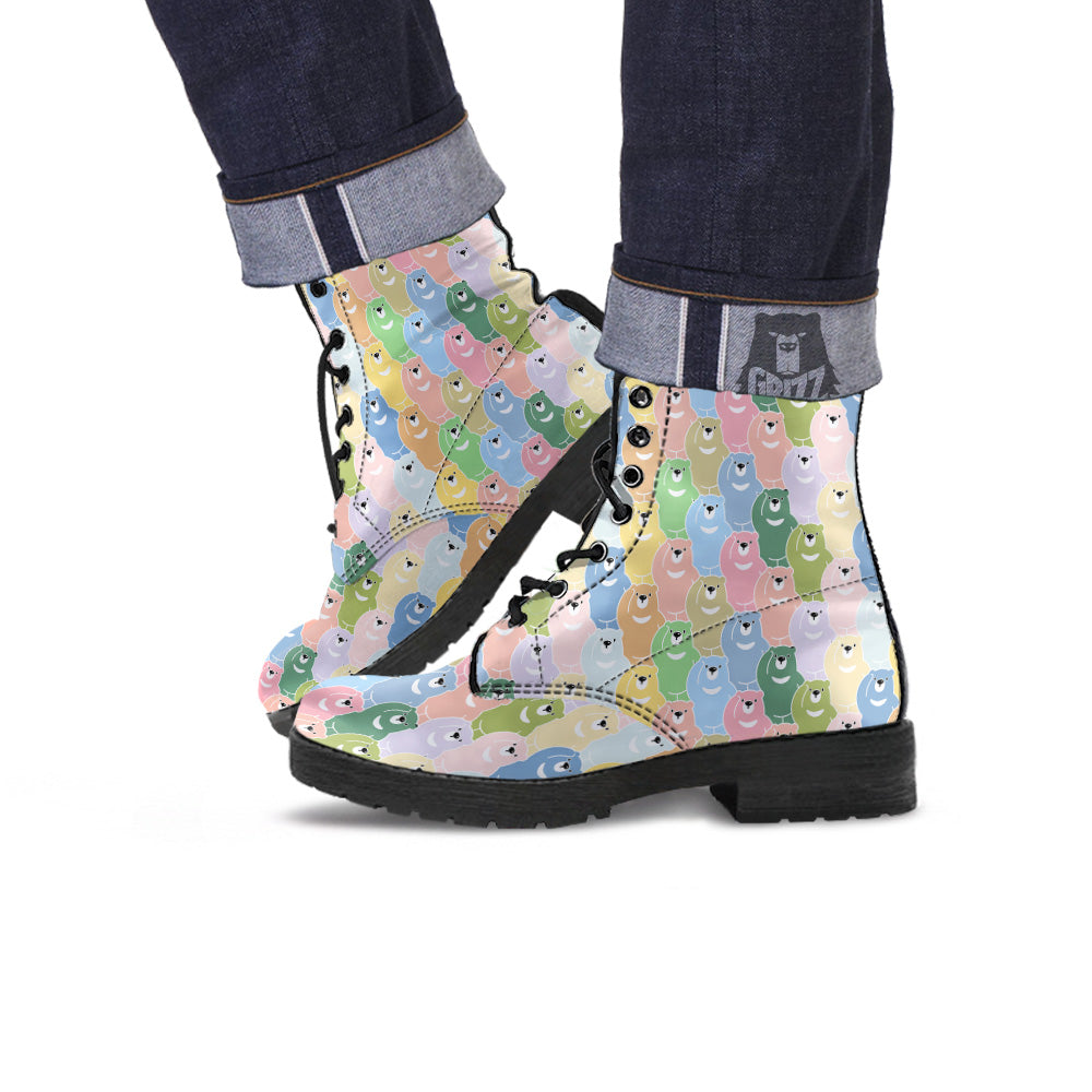 Polar Bear Pastel Print Pattern Leather Boots-grizzshop