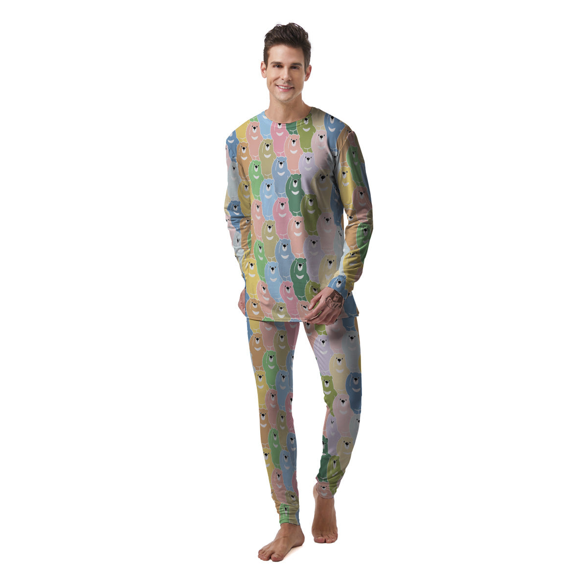 Polar Bear Pastel Print Pattern Men's Pajamas-grizzshop