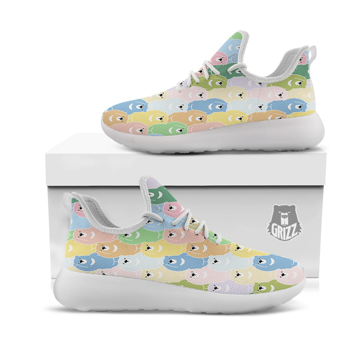 Polar Bear Pastel Print Pattern White Athletic Shoes-grizzshop