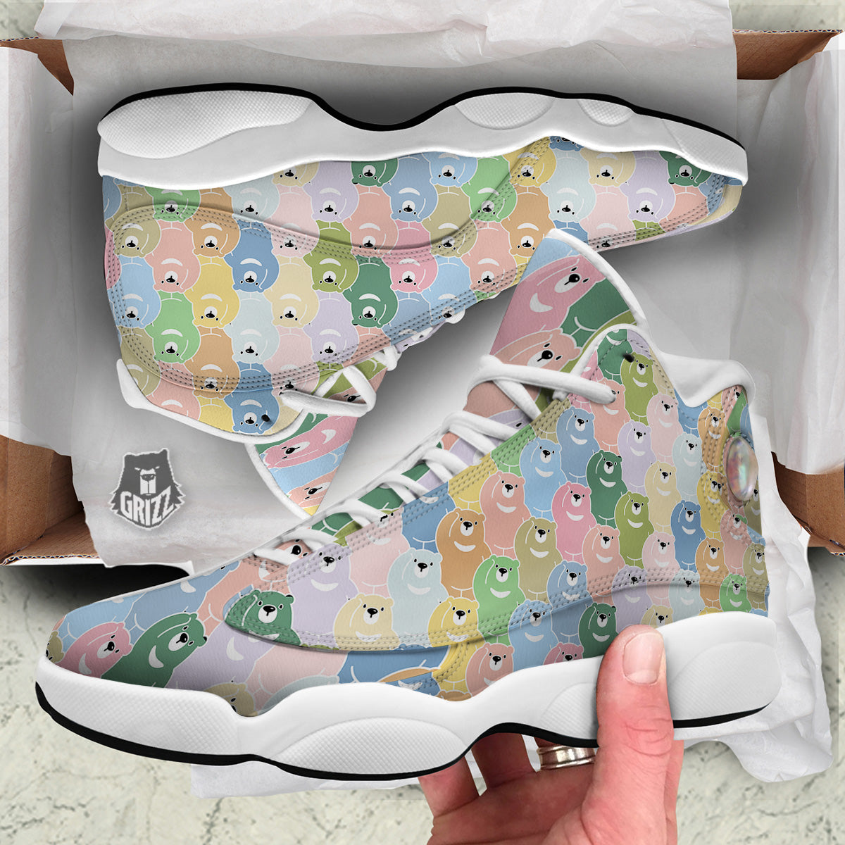Polar Bear Pastel Print Pattern White Basketball Shoes-grizzshop
