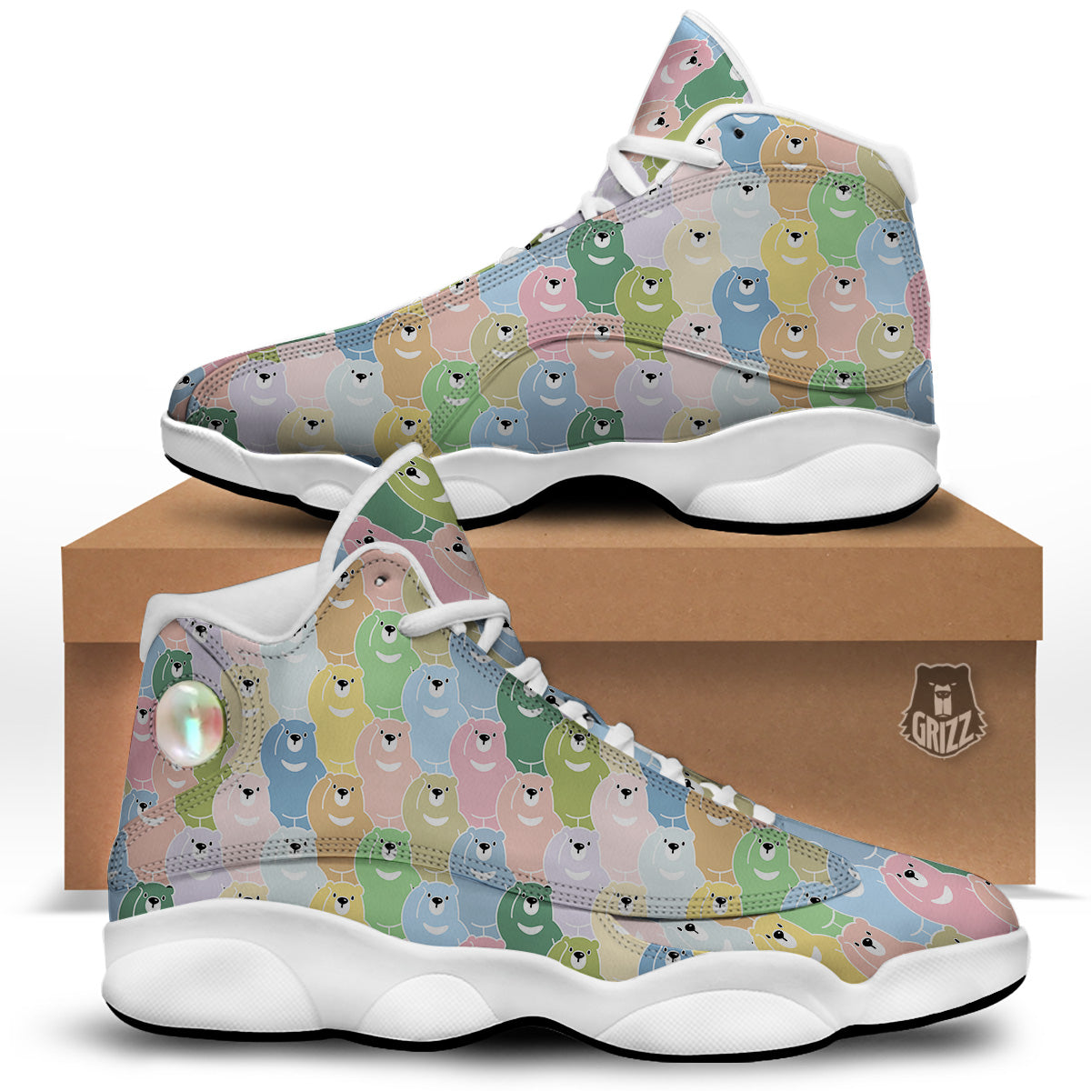 Polar Bear Pastel Print Pattern White Basketball Shoes-grizzshop
