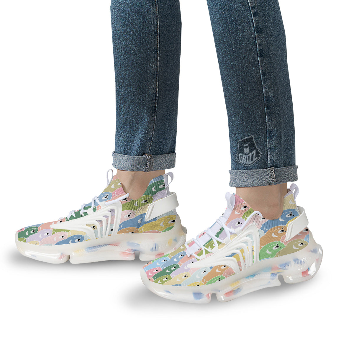 Polar Bear Pastel Print Pattern White Gym Shoes-grizzshop