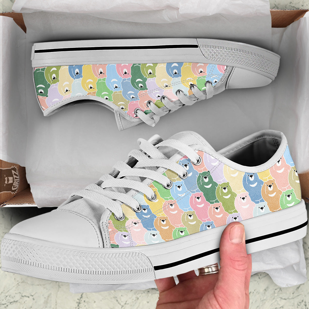 Polar Bear Pastel Print Pattern White Low Top Shoes-grizzshop