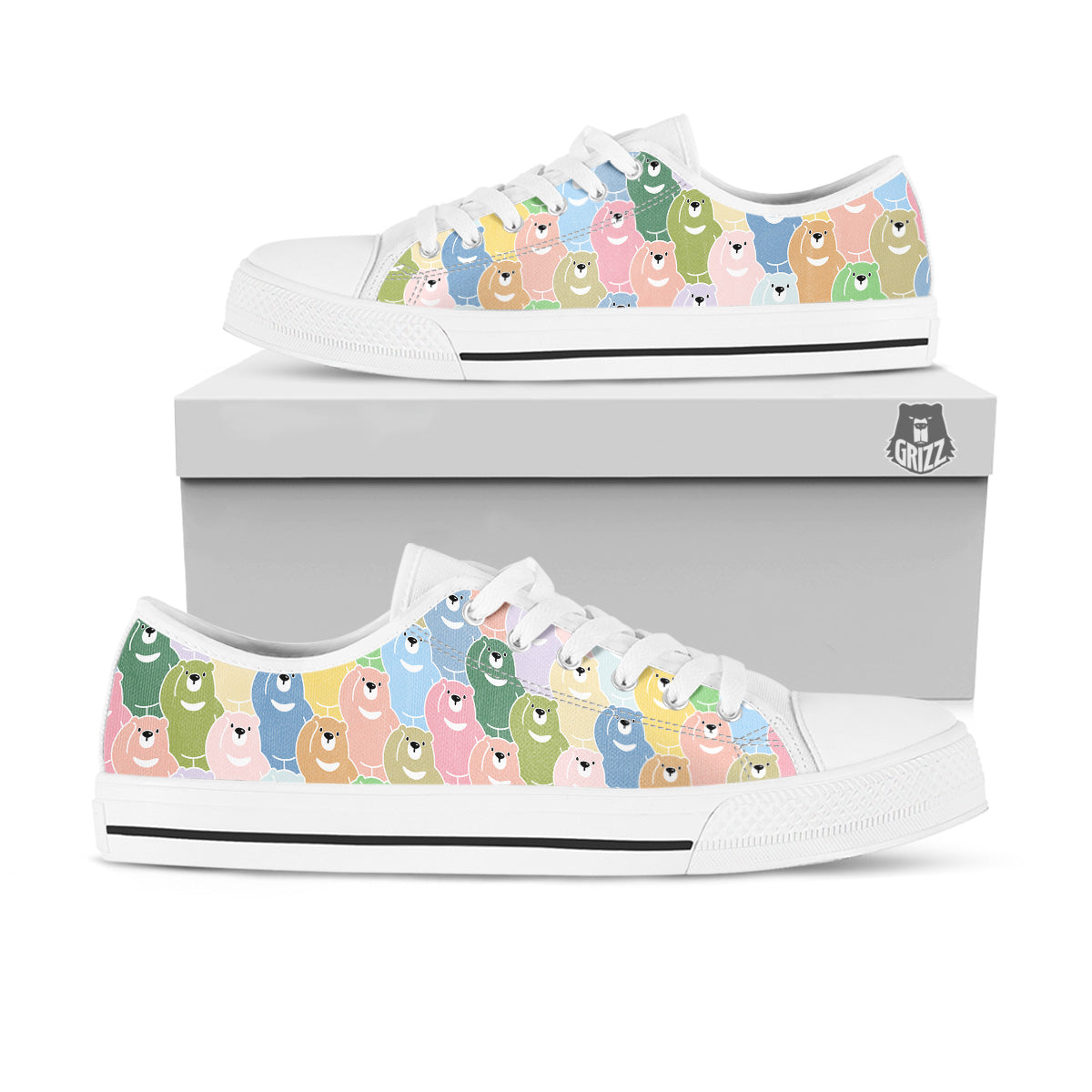 Polar Bear Pastel Print Pattern White Low Top Shoes-grizzshop