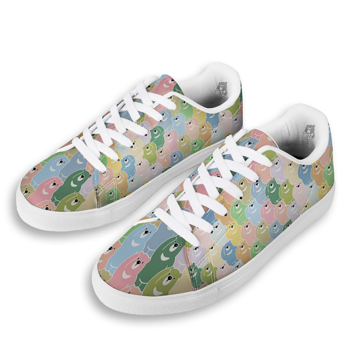 Polar Bear Pastel Print Pattern White Low Top Sneakers-grizzshop