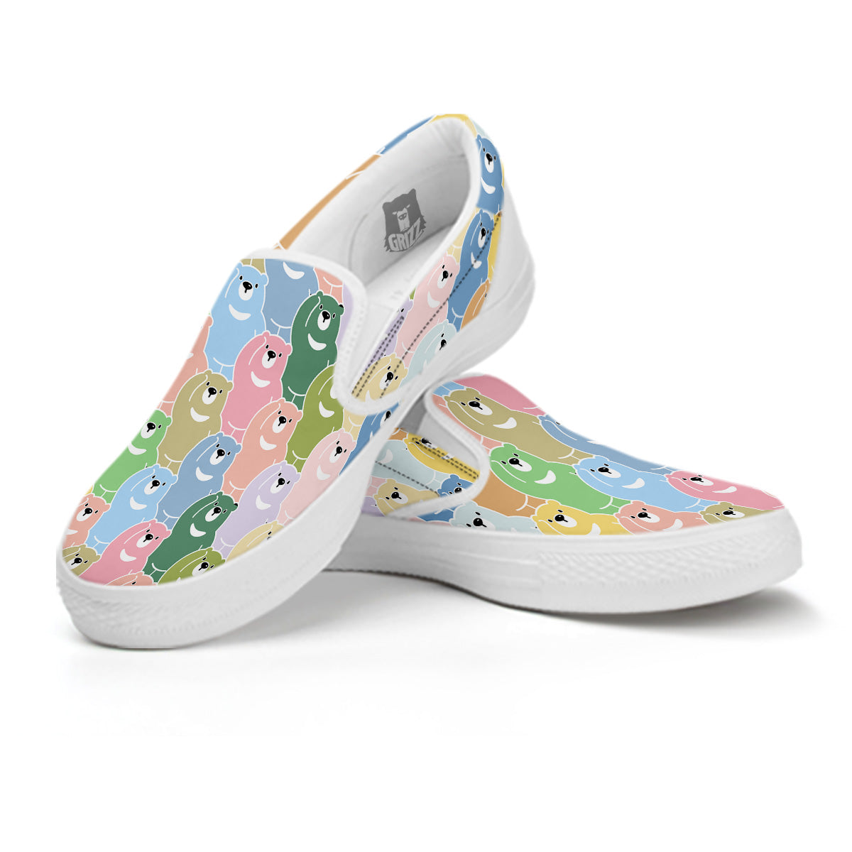 Polar Bear Pastel Print Pattern White Slip On Shoes-grizzshop