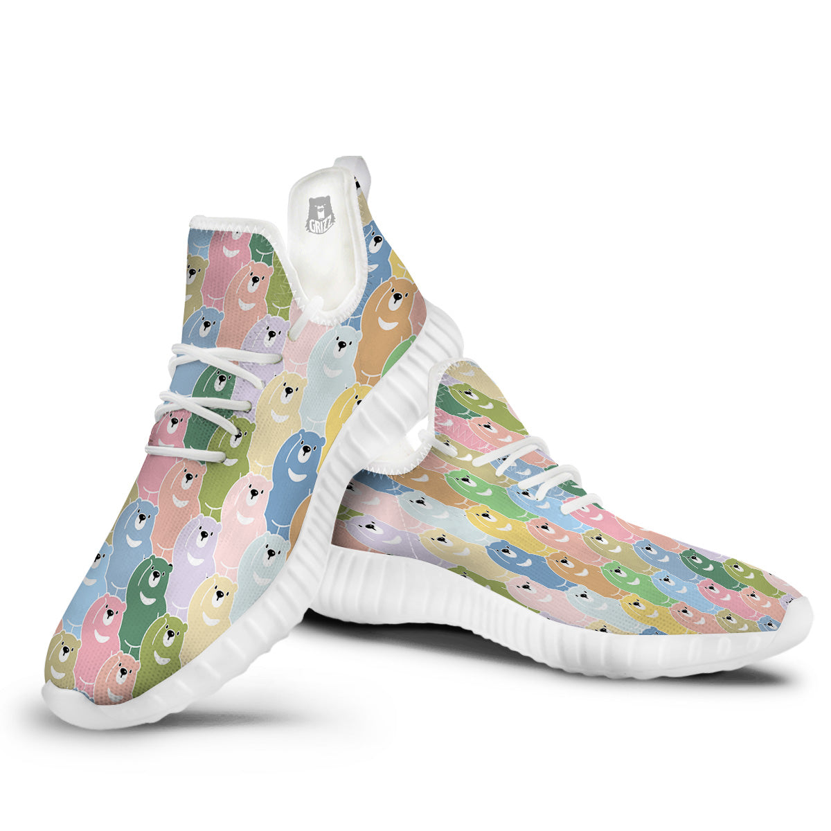 Polar Bear Pastel Print Pattern White Walking Shoes-grizzshop