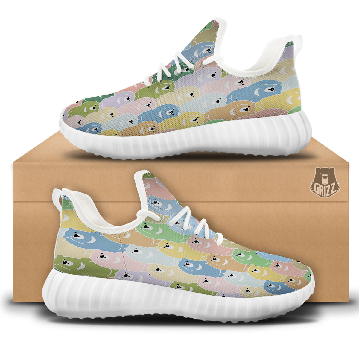 Polar Bear Pastel Print Pattern White Walking Shoes-grizzshop