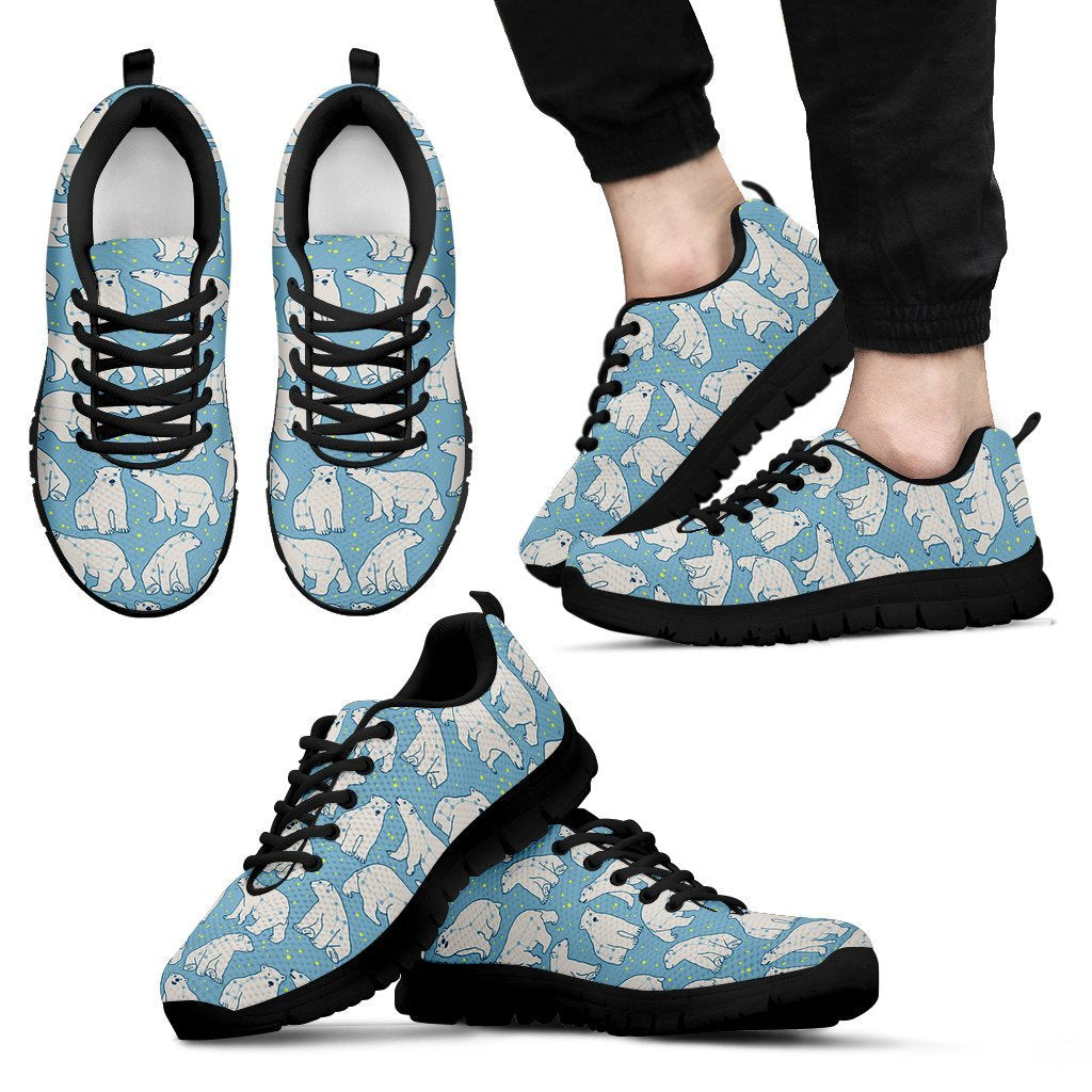 Polar Bear Pattern Print Black Sneaker Shoes For Men Women-grizzshop