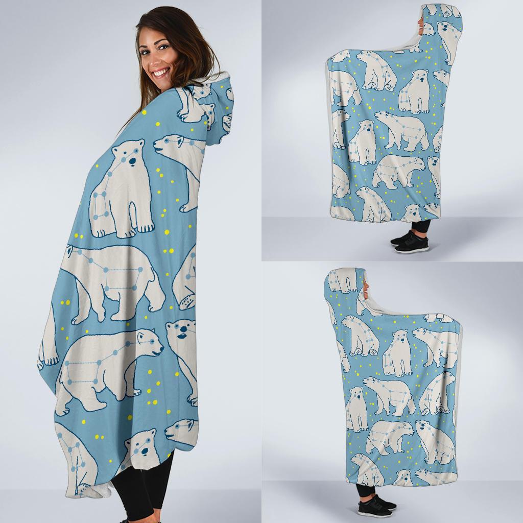 Polar Bear Pattern Print Hooded Blanket-grizzshop