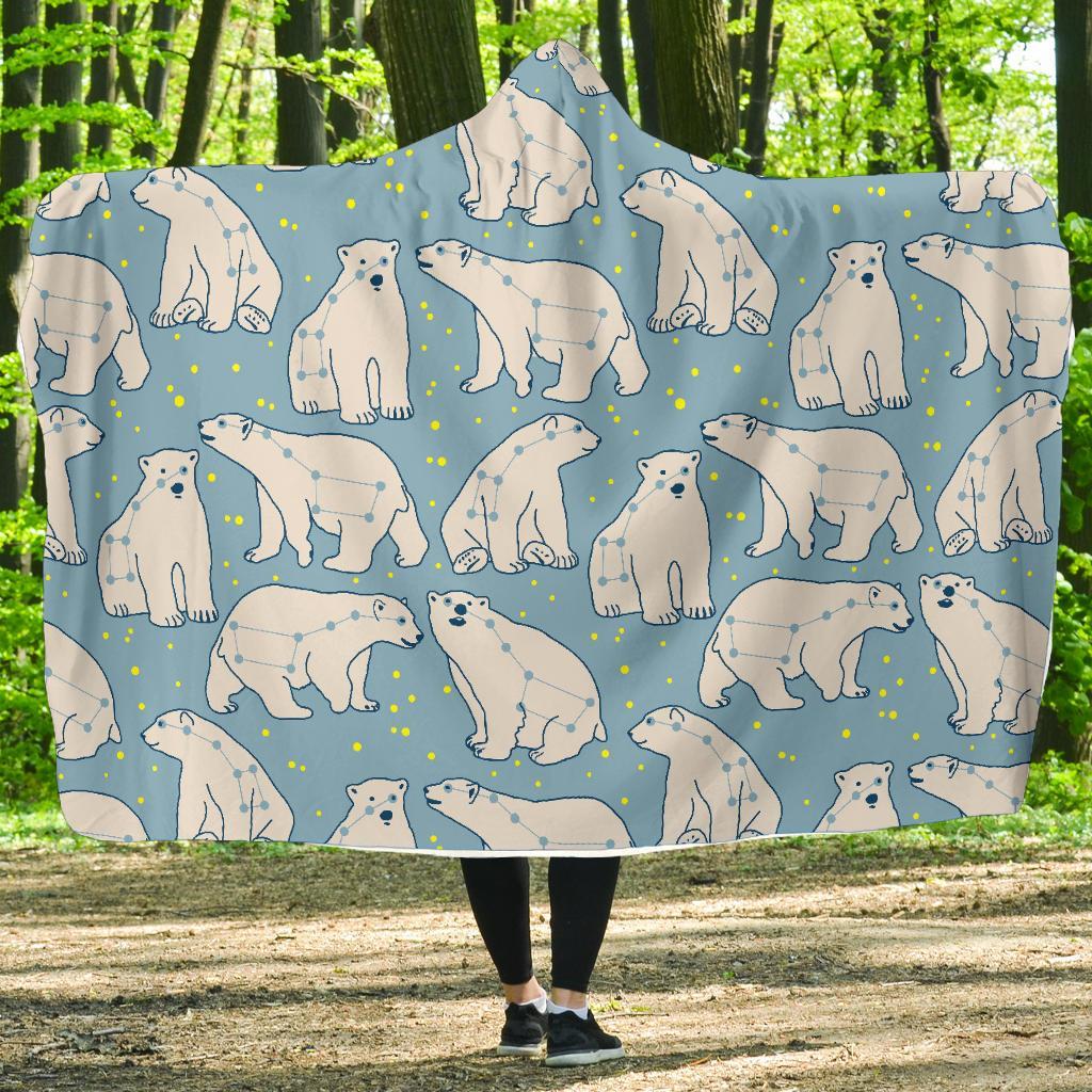 Polar Bear Pattern Print Hooded Blanket-grizzshop