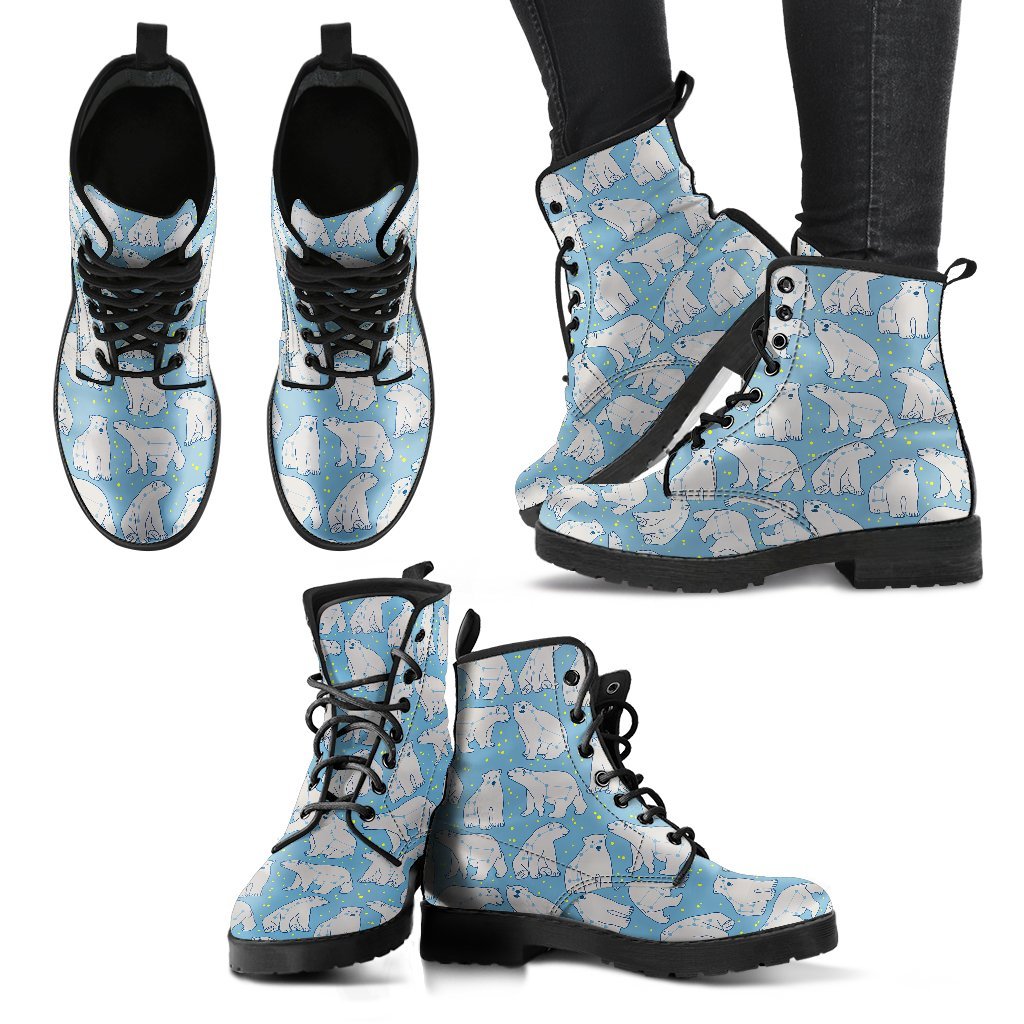 Polar Bear Pattern Print Men Women Leather Boots-grizzshop