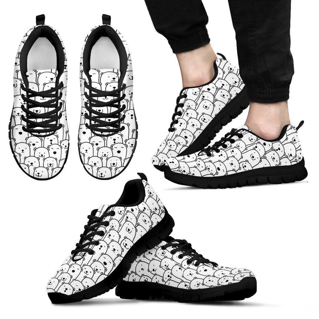 Polar Bear Print Pattern Black Sneaker Shoes For Men Women-grizzshop