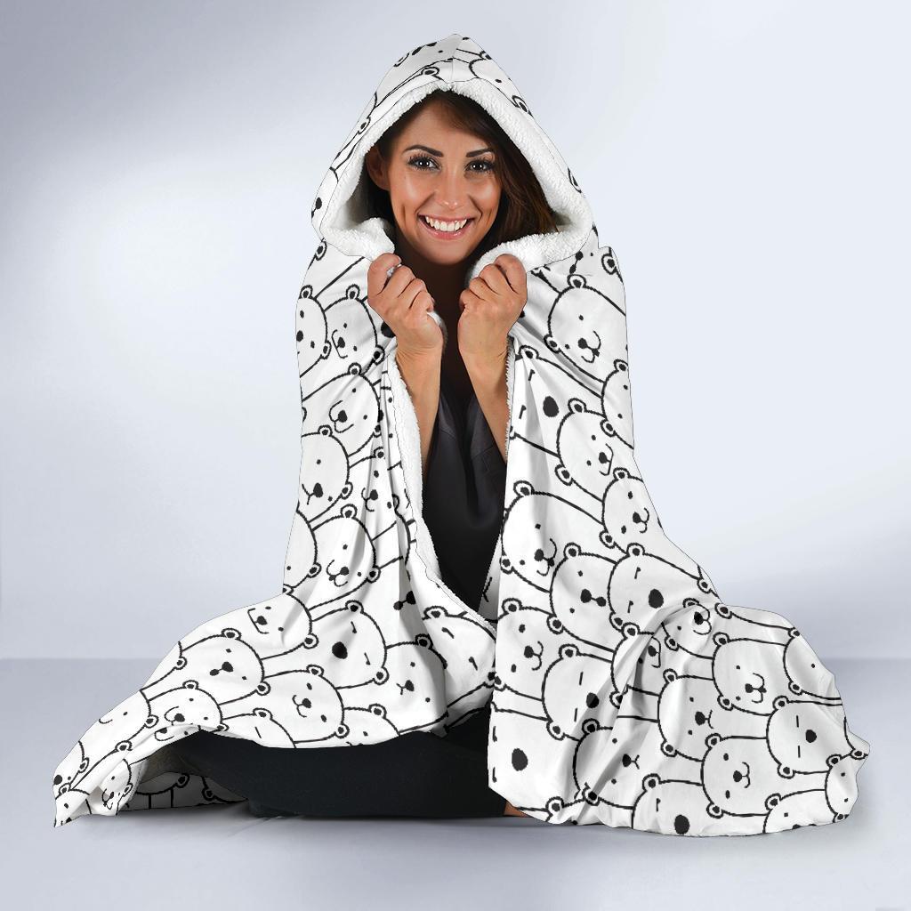 Polar Bear Print Pattern Hooded Blanket-grizzshop