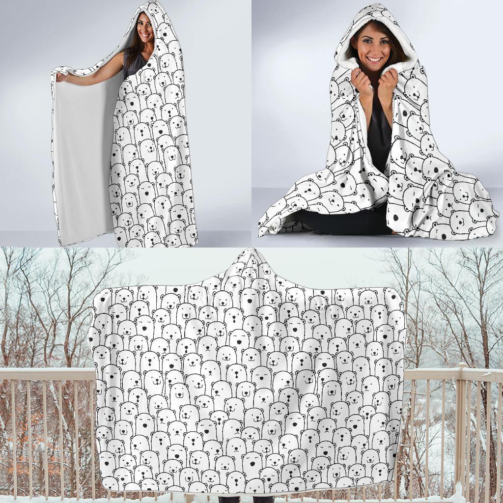 Polar Bear Print Pattern Hooded Blanket-grizzshop