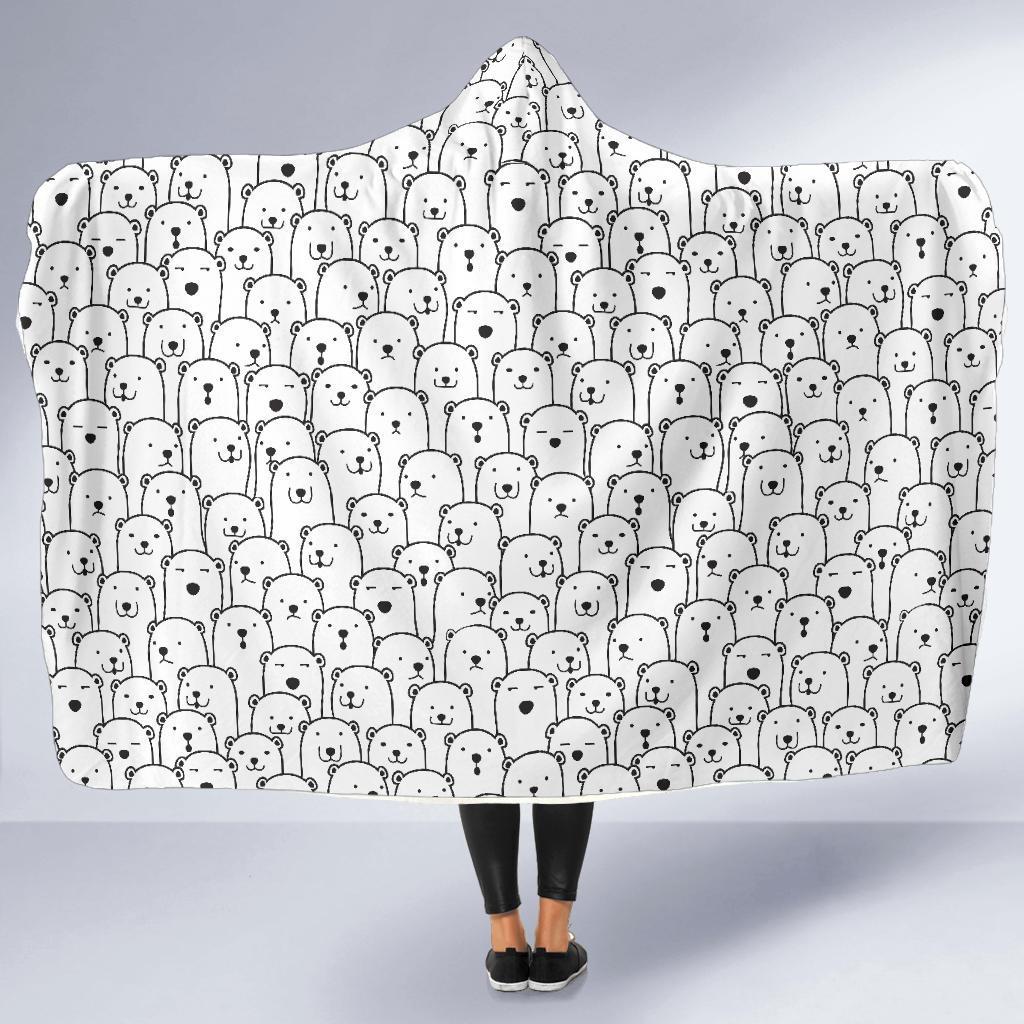 Polar Bear Print Pattern Hooded Blanket-grizzshop