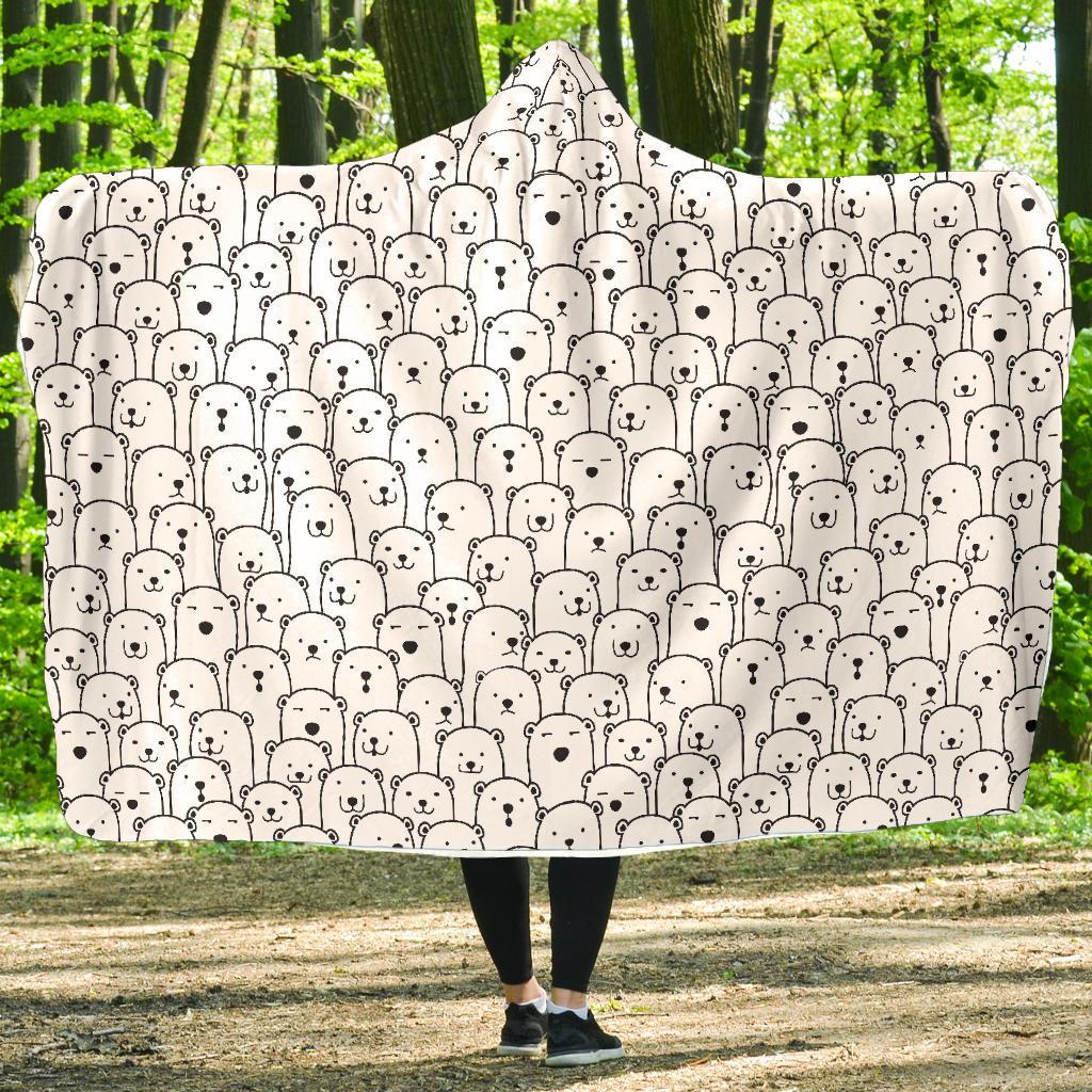 Polar Bear Print Pattern Hooded Blanket-grizzshop