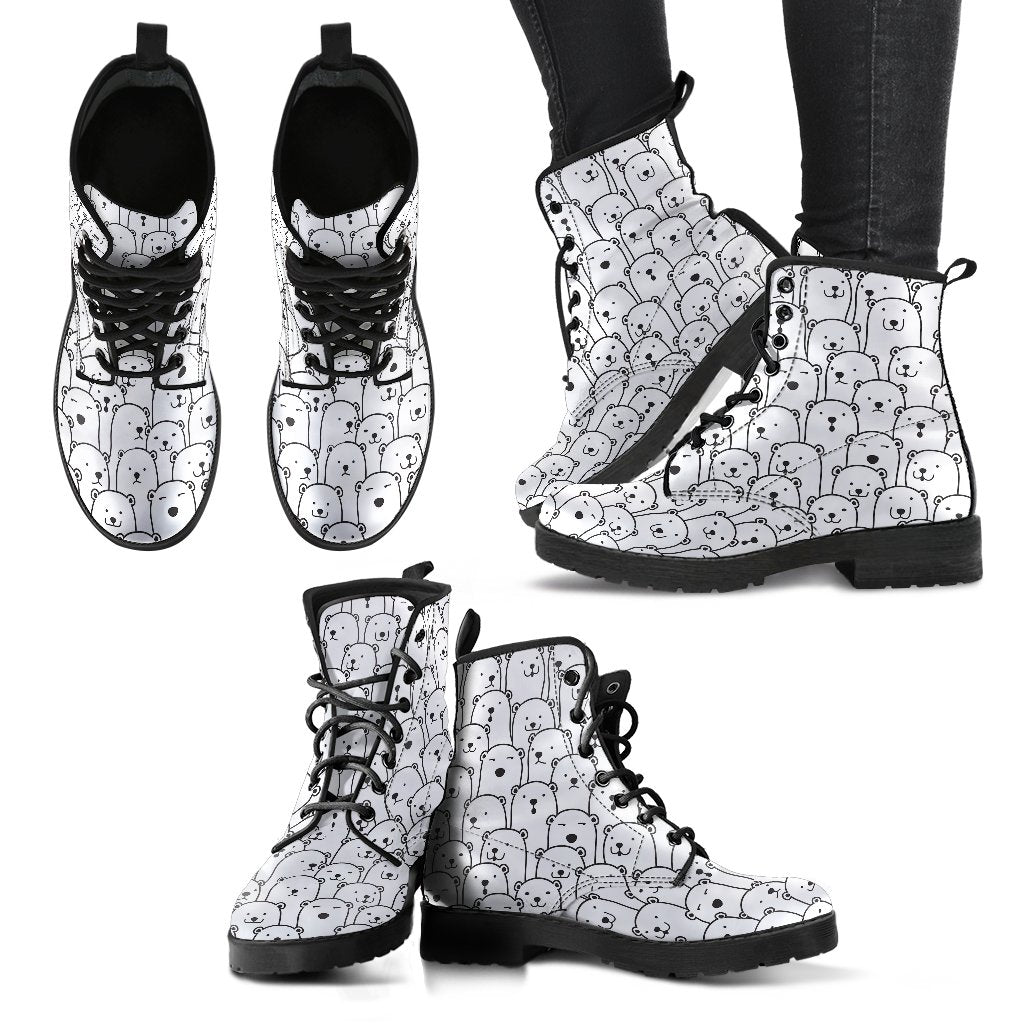 Polar Bear Print Pattern Men Women Leather Boots-grizzshop