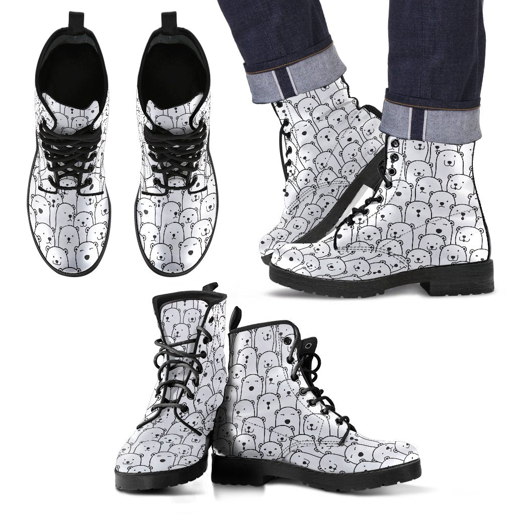 Polar Bear Print Pattern Men Women Leather Boots-grizzshop