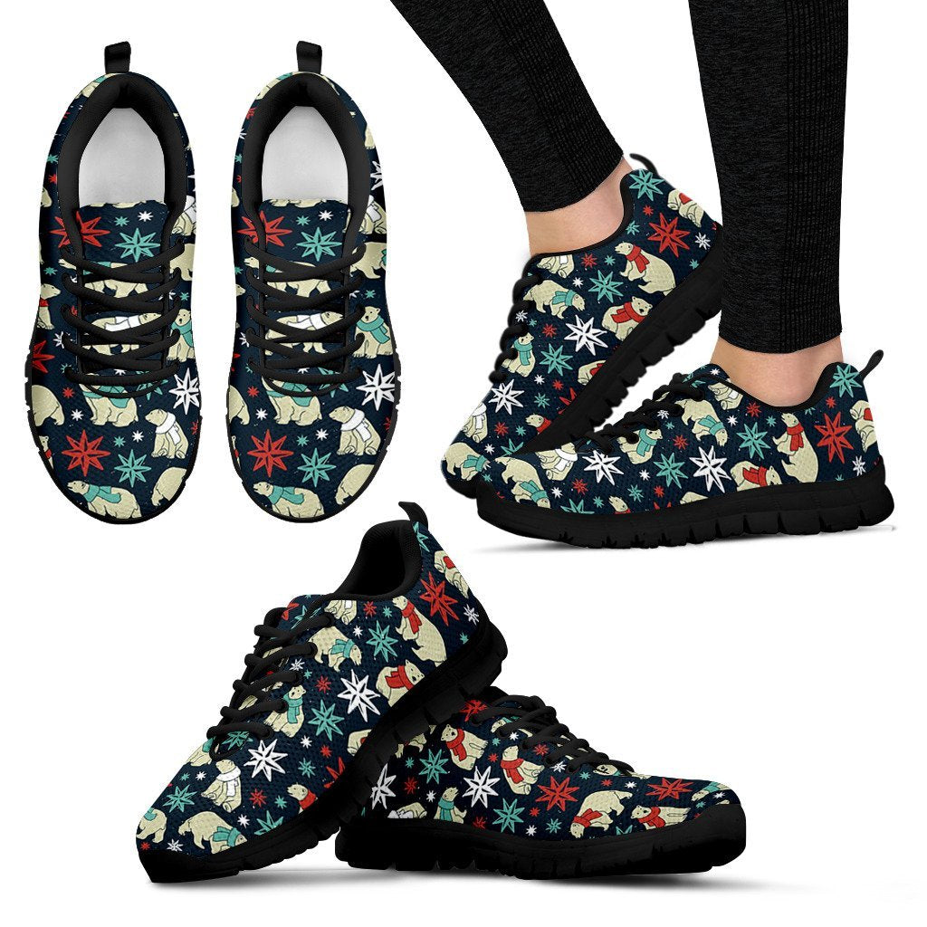 Polar Bear Snow Christmas Pattern Print Black Sneaker Shoes For Men Women-grizzshop