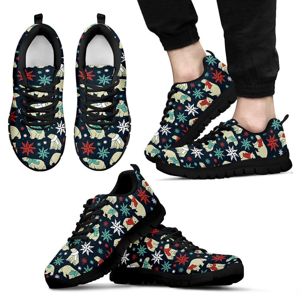 Polar Bear Snow Christmas Pattern Print Black Sneaker Shoes For Men Women-grizzshop